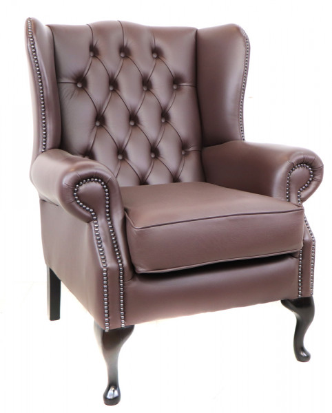 Chesterfield Ohrensessel Queen Anne in Brown