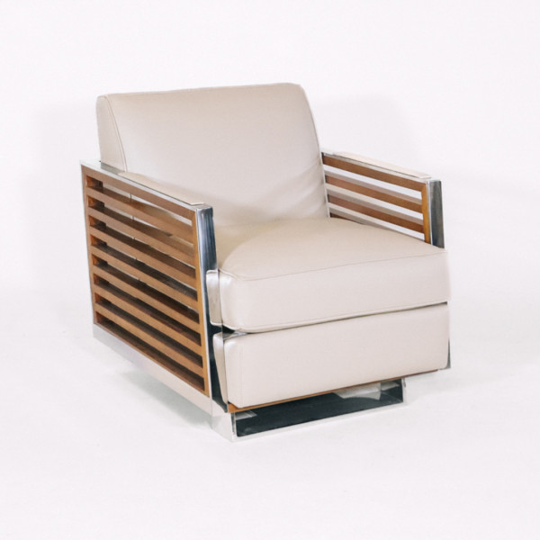 Art Deco Ledersessel, Retro Sessel Metall Clubsessel Französisch Sofort Lieferbar